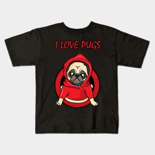 I love Pugs - Cute Comic Artwork Kids T-Shirt